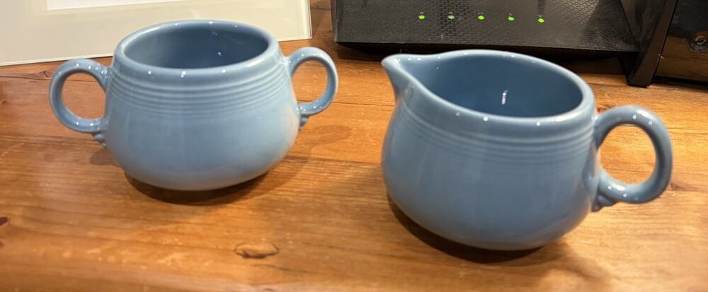 Light Blue “Periwinkle” Color Fiestaware Sugar & Creamer Set. Homer Laughlin Exc